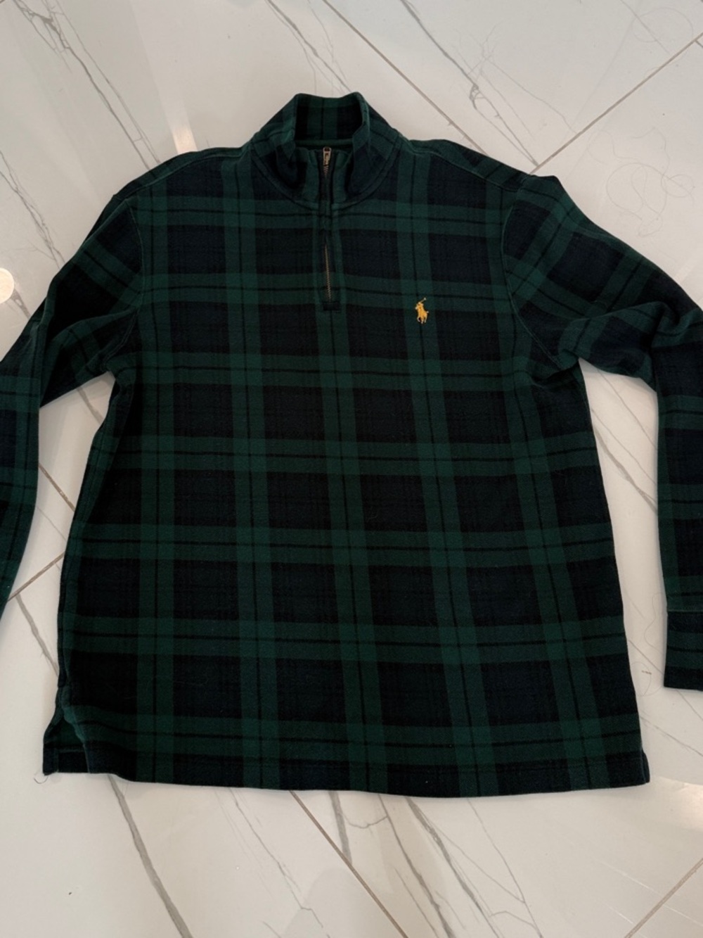 Polo by Ralph Lauren Green and Black Plaid Quarter-Zip Pullover